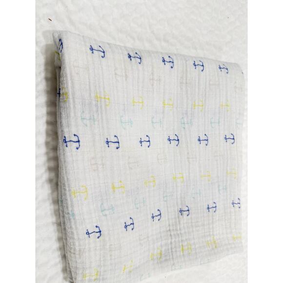 AmKing CutieBebe Anchor Muslin Baby Blanket 52x48 White Nautical - Picture 5 of 7